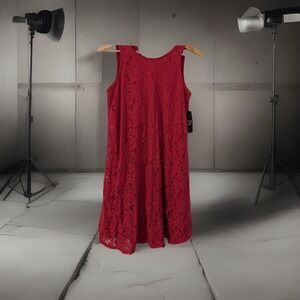 NYC Women's Dress Loos, bright pink reaches the knee, with lace Zise X-Large NWT